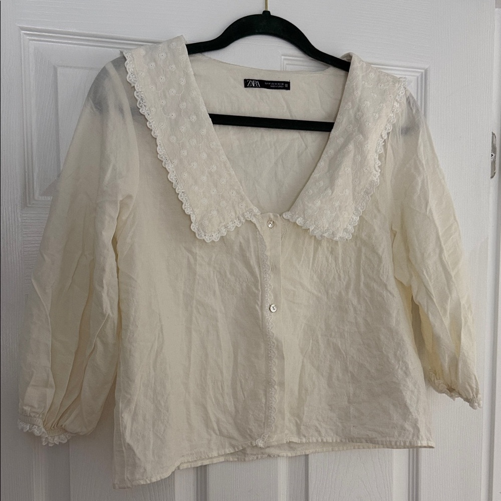 Zara Ivory Lace Trim Blouse